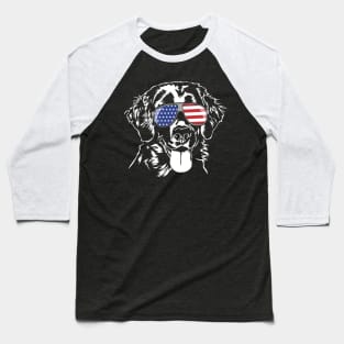 Patriotic Flat Coated Retriever American Flag sunglasses dog Baseball T-Shirt